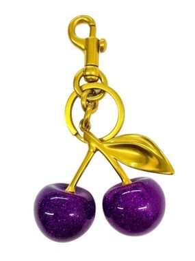 Purple & Gold Glitter Cherry Bag Charm Key Chain NWT